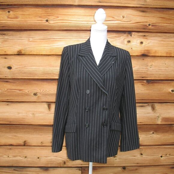 Vintage Piazza Sempione Stretch Wool Pinstripe Double Breasted Jacket Blazer L - Picture 3 of 12